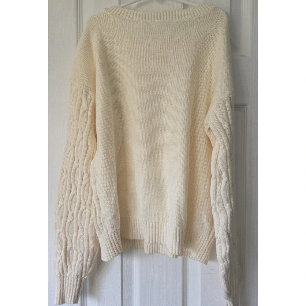 GAP Kids Sweater 14-16 Ivory Chunky Cable Knit Scoop Neck Preppy‎ School NEW